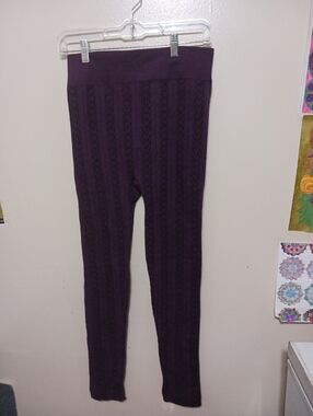 Time and Tru Purple Knit Leggings with Soft Fleece Lining Xxl(20) A-19